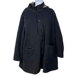 Susan Graver Weekend Reversible Hooded Coat Leopard Print Black Plus  1X NEW